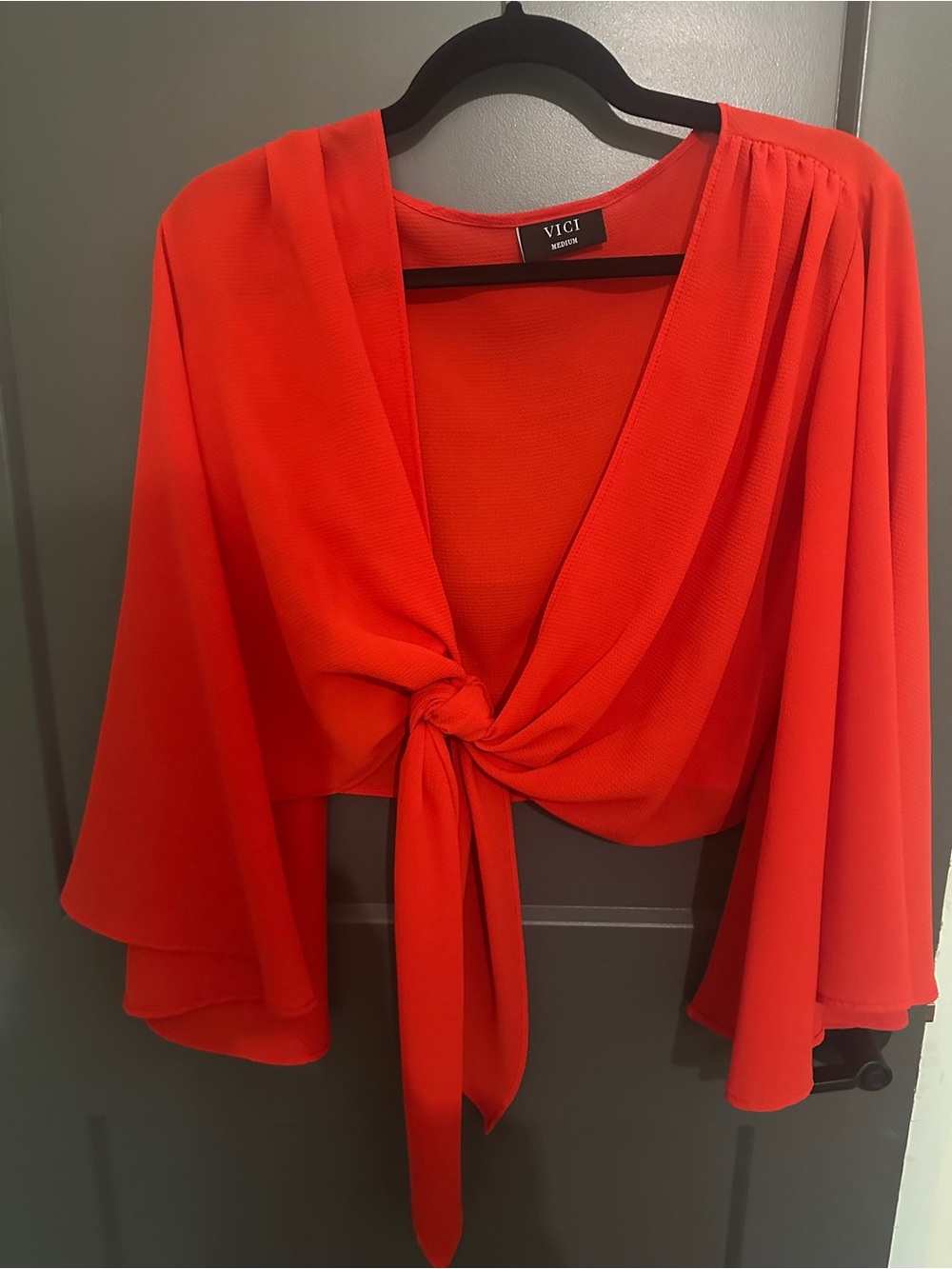 VICI Orange-Red Tie Front Crop Blouse